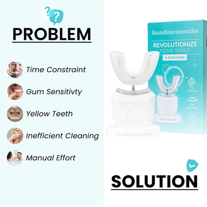 Ultrasonic Toothbrush, 360 Brite Toothbrush Adult U Shaped Tooth Cleaner Teeth Whitening Light Electric Automatic Hands Free