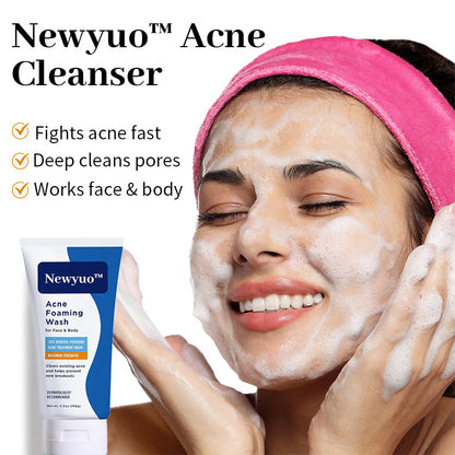 Newyuo™ Acne Foaming Cream Cleanser, 10% Benzoyl Peroxide Face Wash With Hyaluronic Acid, Niacinamide