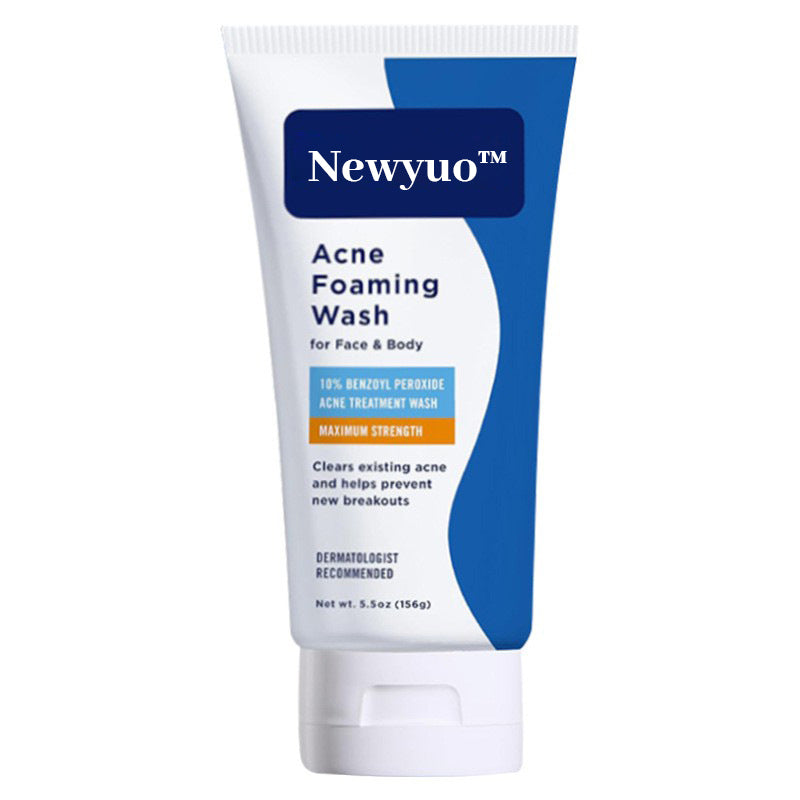 Newyuo™ Acne Foaming Cream Cleanser, 10% Benzoyl Peroxide Face Wash With Hyaluronic Acid, Niacinamide