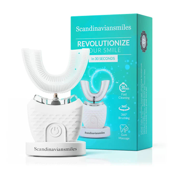 Ultrasonic Toothbrush, 360 Brite Toothbrush Adult U Shaped Tooth Cleaner Teeth Whitening Light Electric Automatic Hands Free