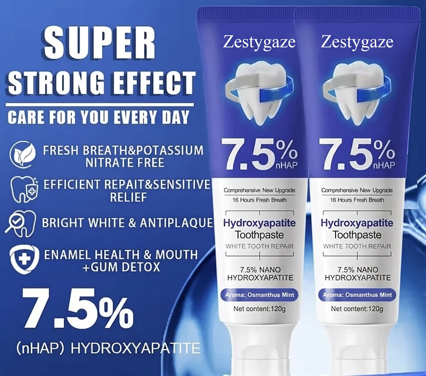 Zestygaze™ 7.5% Hydroxyapatite Toothpaste – Enamel Repair & Whitening